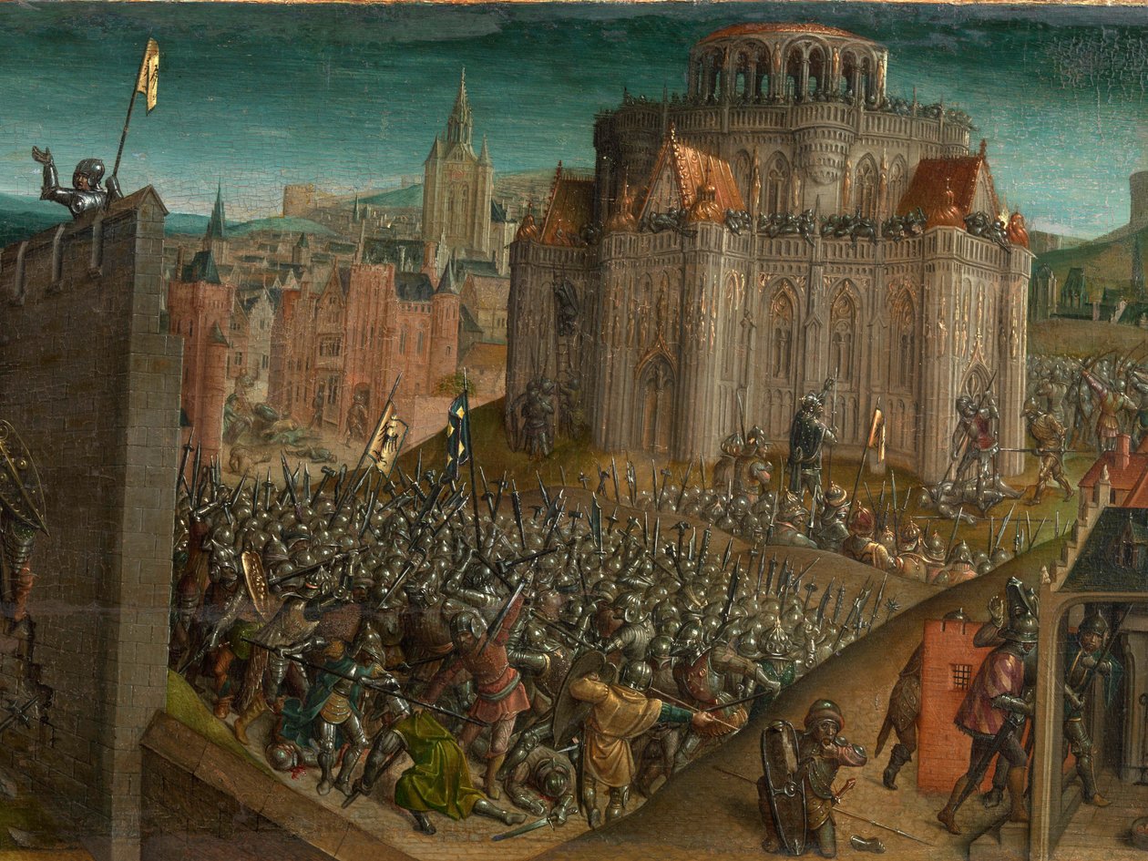 Eroberung Jerusalems durch Titus (Predella) von Vienna Master of Mary of Burgundy