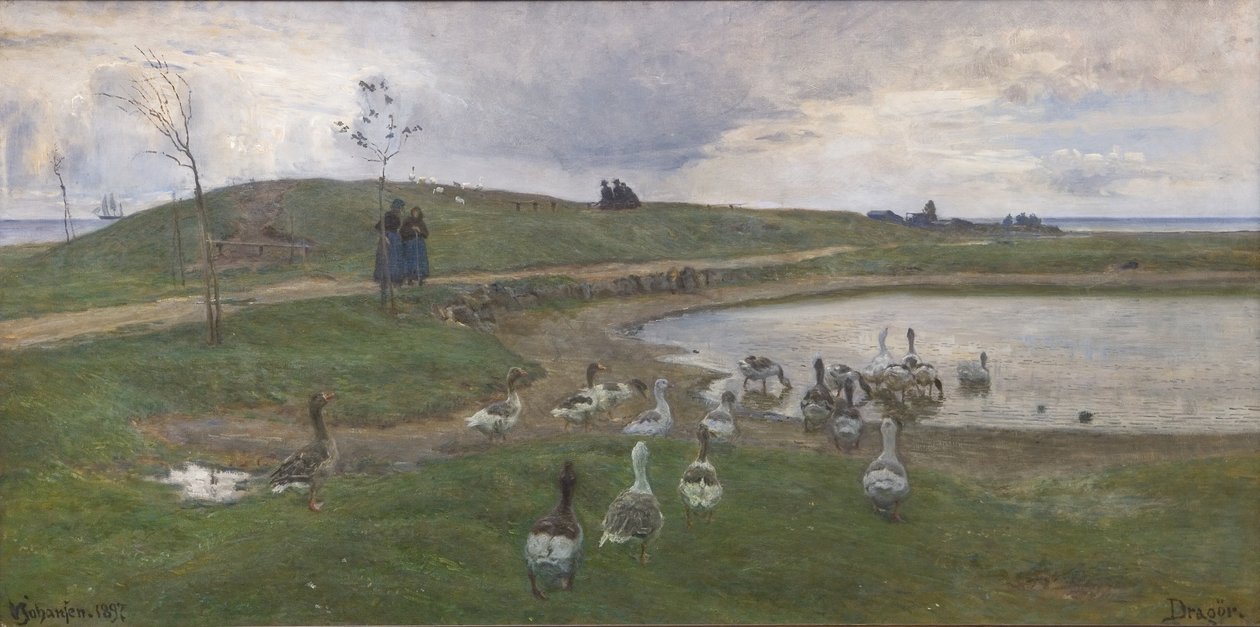 Gänse an einem See. Vor unruhigem Wetter. Dragør von Viggo Johansen