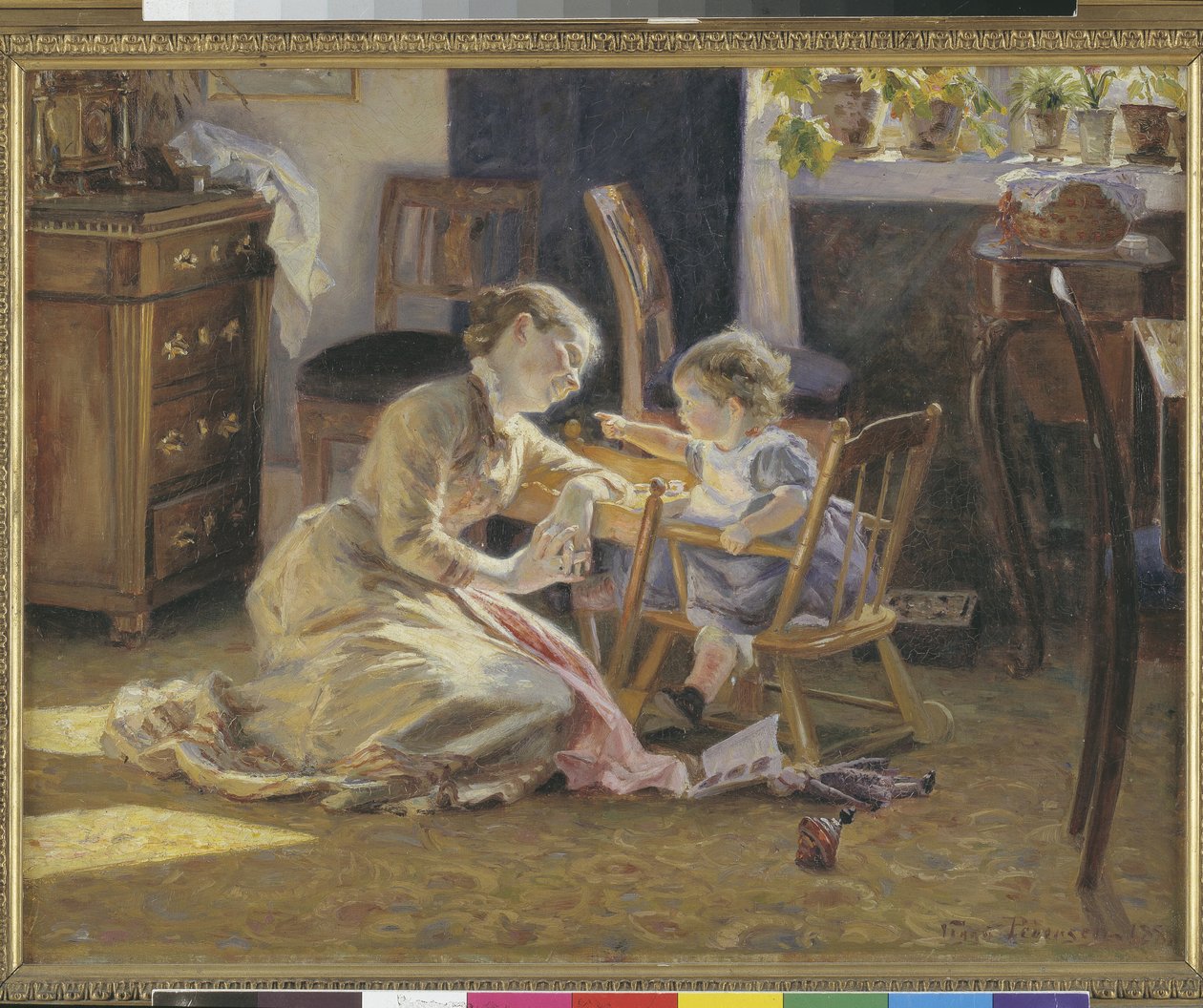 Sonnenschein im Wohnzimmer. Die Frau und das Kind des Künstlers von Viggo Pedersen
