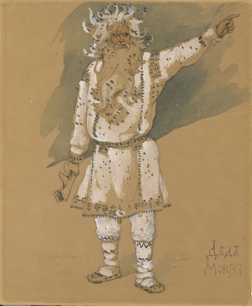 Großvater Frost. Kostümentwurf für die Oper Schneeflöckchen von N. Rimski-Korsakow, 1885 von Viktor Mikhaylovich Vasnetsov