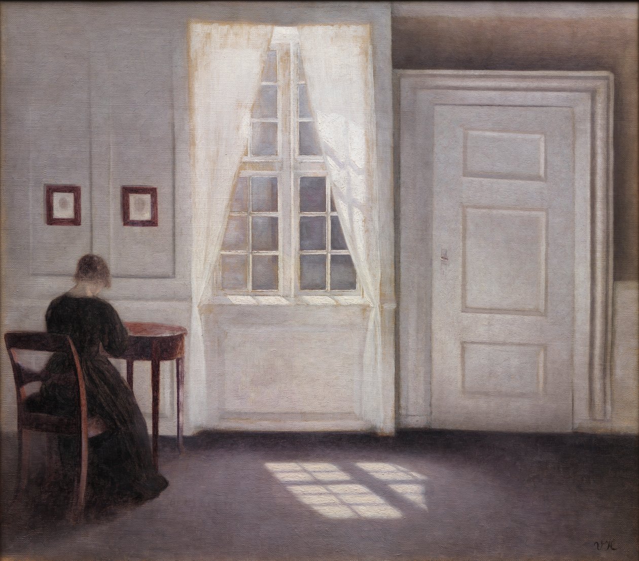Interieur in der Strandgade, Sonnenlicht auf dem Boden von Vilhelm Hammershøi