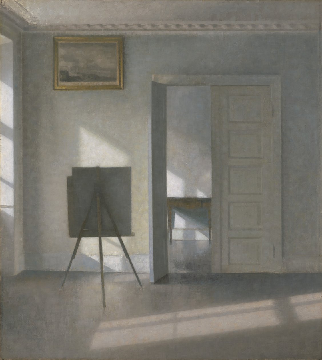 Innenraum mit Staffelei, Bredgade 25 von Vilhelm Hammershøi