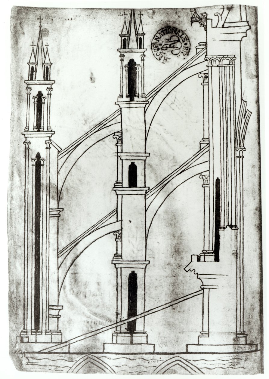 Ms Fr 19093 f.32v Abschnitt der Wand und des Bogens der Apsidenkapellen der Kathedrale von Reims (Faksimilekopie) von Villard de Honnecourt