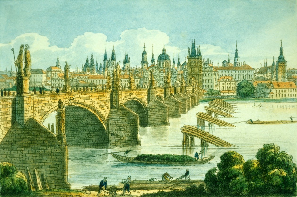 Prags Altstadt von der Kampa-Insel, ca. 1830 von Vincenc Morstadt
