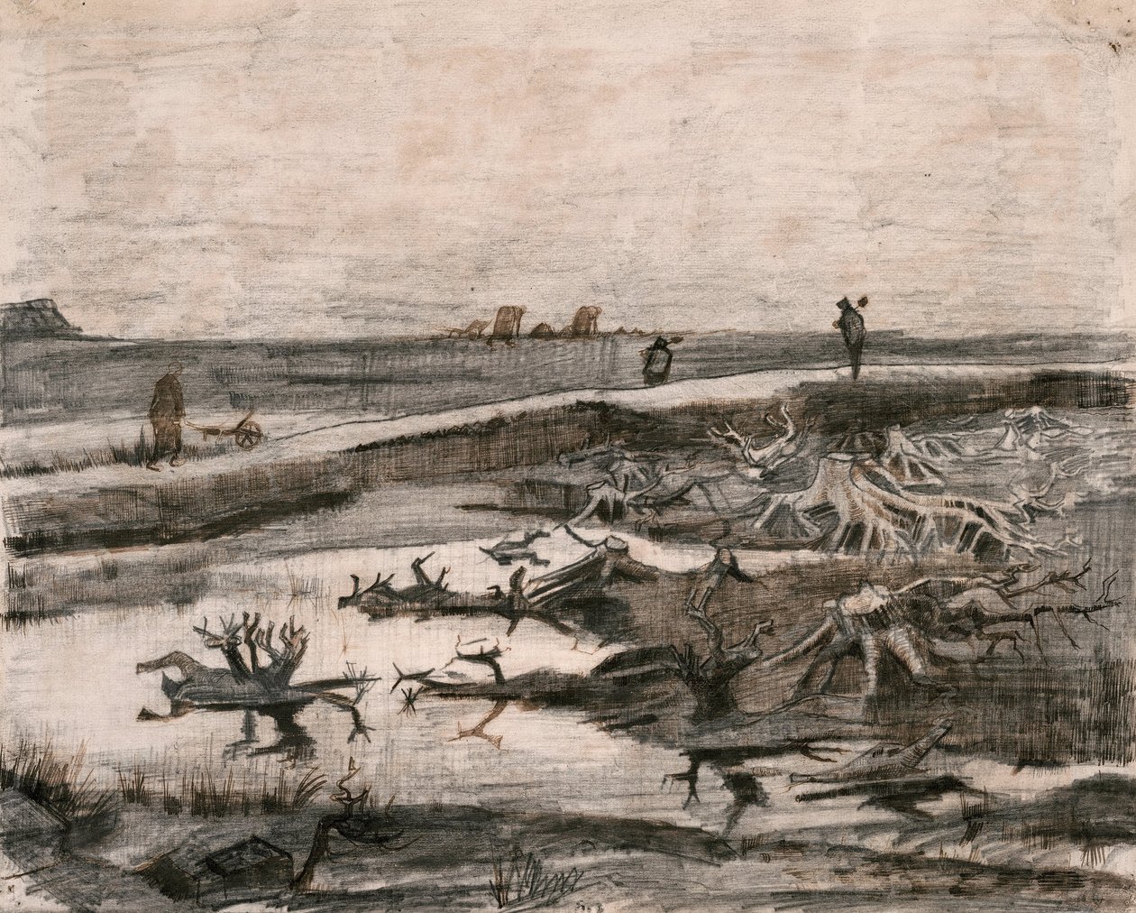 Landschaft mit Moorstämmen (Travaux aux Champs) von Vincent van Gogh