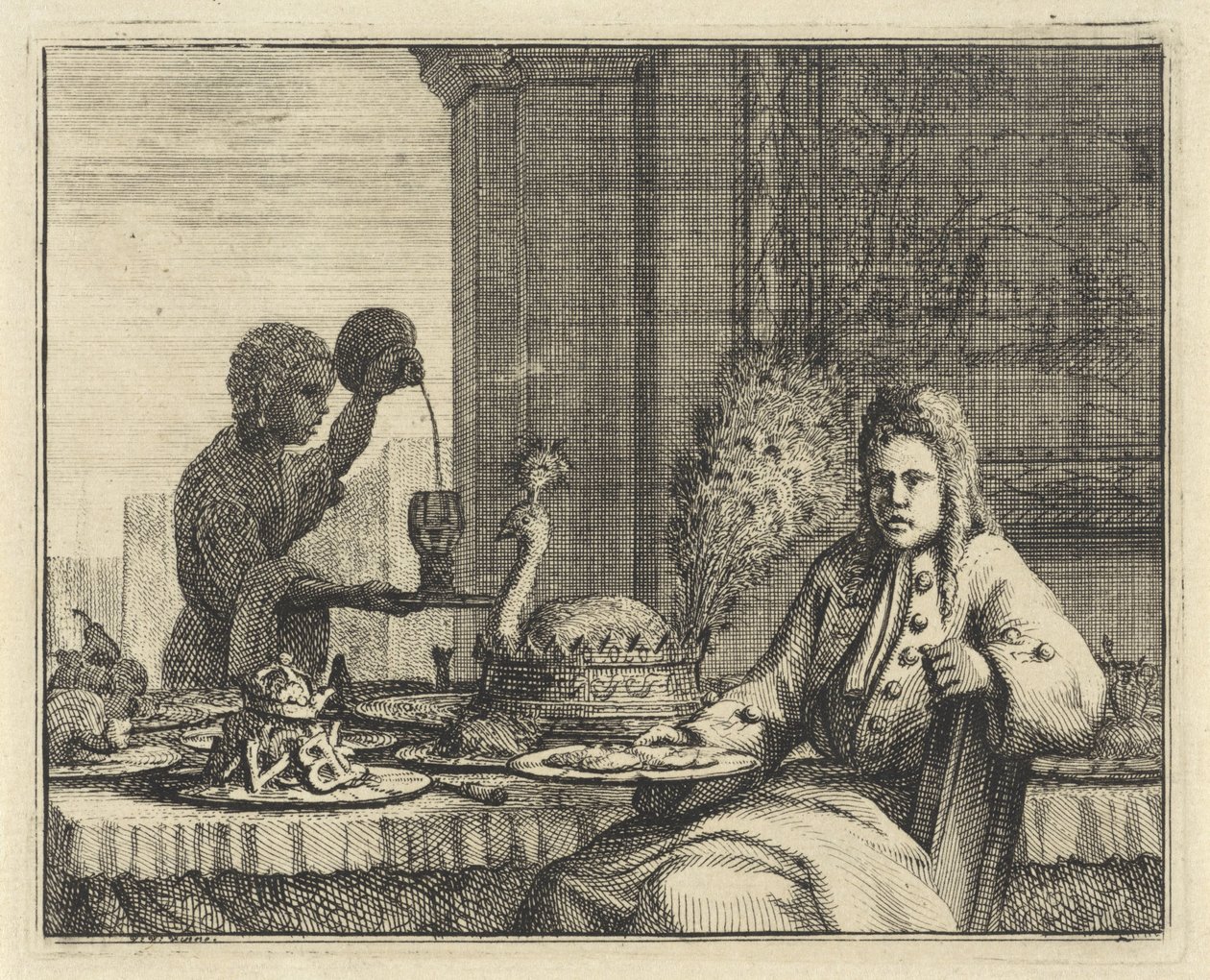 Mann an einem gedeckten Tisch von Vincent Laurensz. van der Vinne (II)