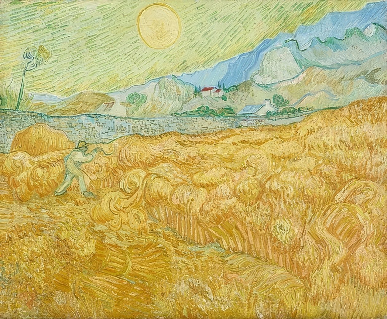 Die Ernte, Kornfeld mit Schnitter von Vincent van Gogh