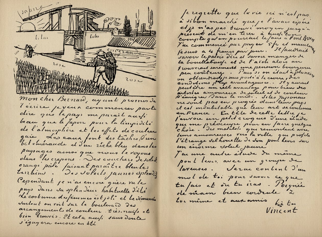 Faksimile eines Briefes von Vincent Van Gogh an Emile Bernard am 18. März 1888, aus dem Buch 