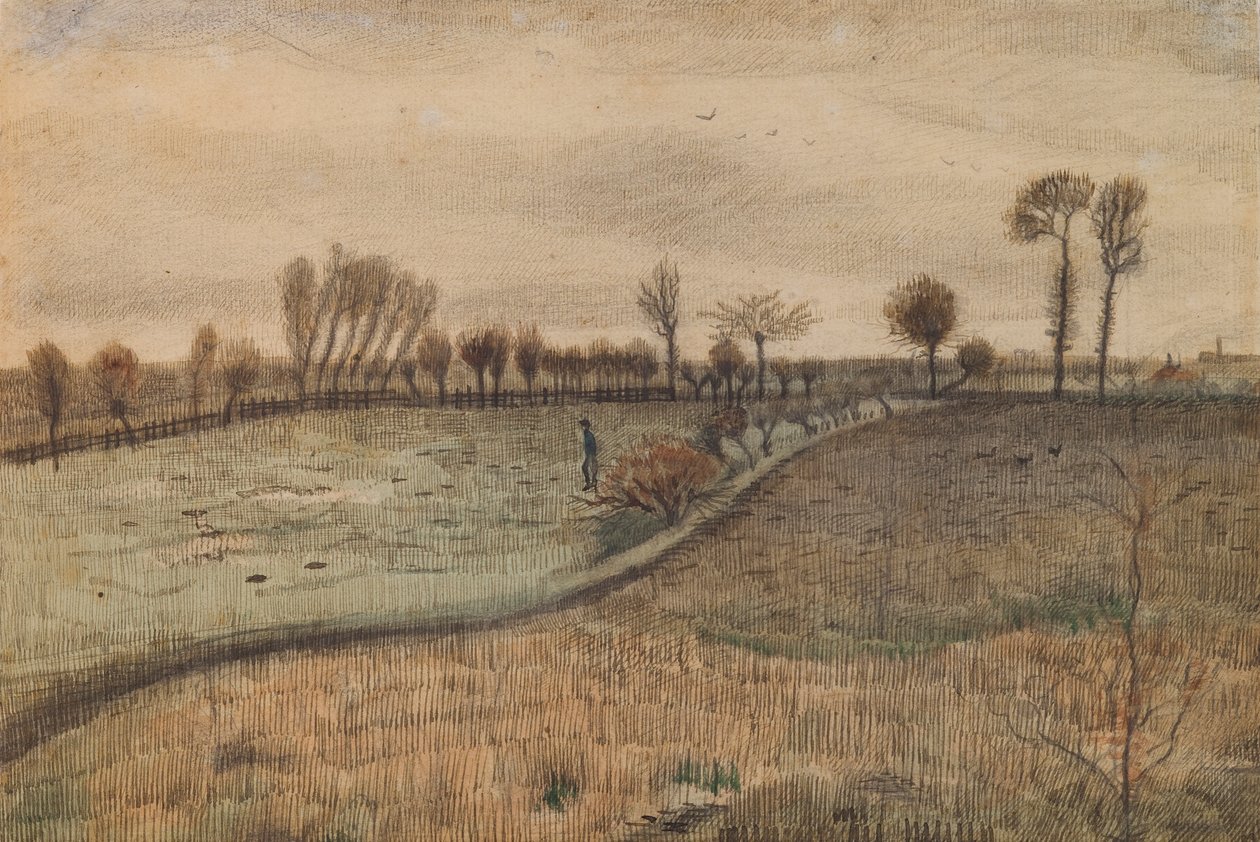 Landschaft mit Kopfweiden (Rückseite: Figur in einer Landschaft) von Vincent van Gogh