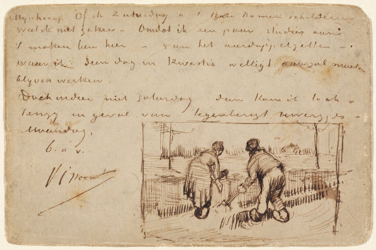 Postkarte mit zwei Bauern beim Graben, 1885 von Vincent van Gogh