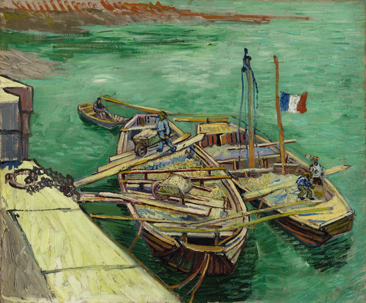 Kai mit Männern, die Sandkähne entladen von Vincent van Gogh