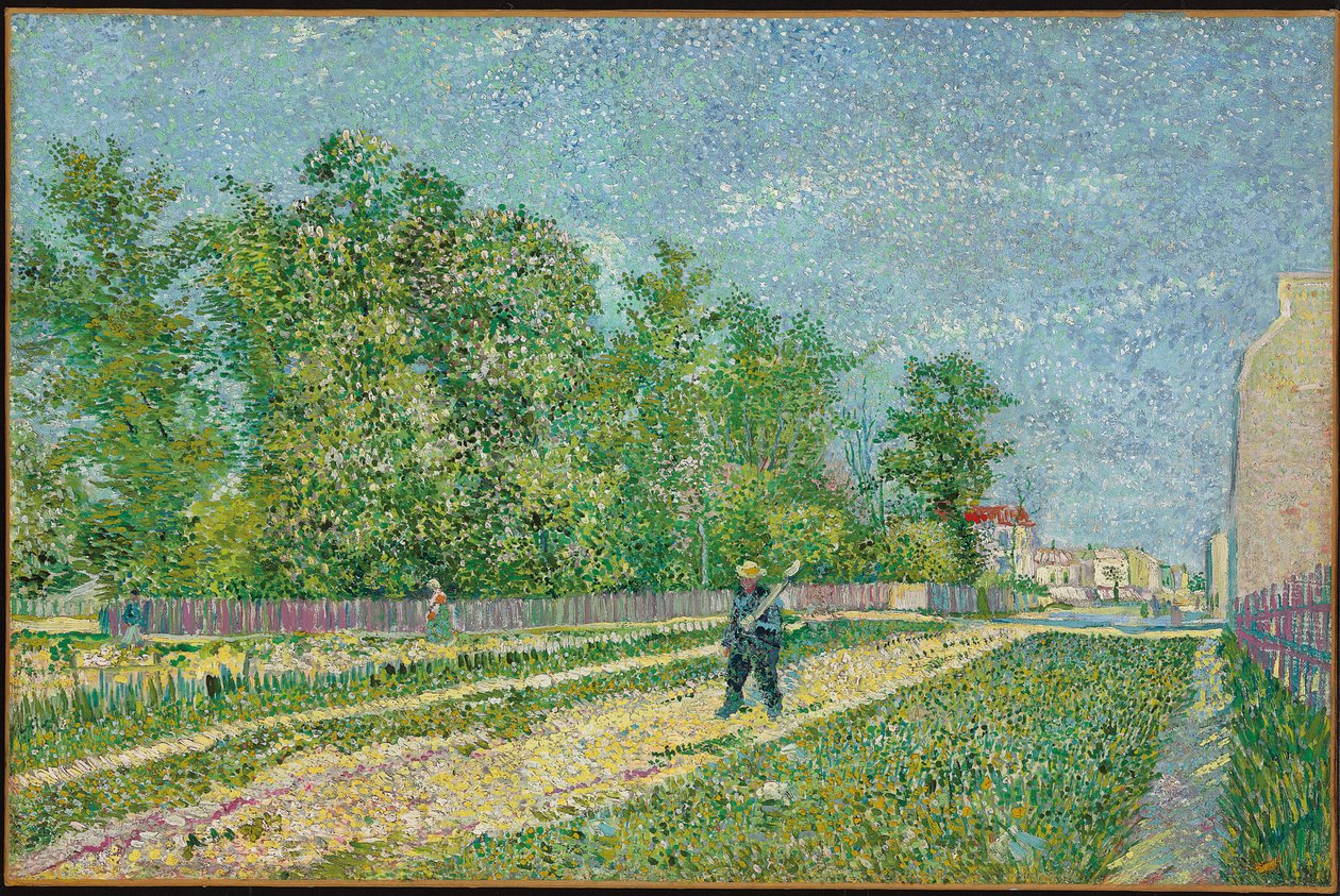 Straße am Rande von Paris, Bauer trägt eine Schaufel auf der Schulter, 1887 von Vincent van Gogh