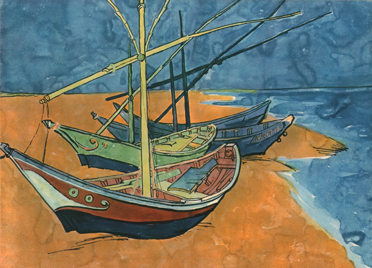 Segelboote am Strand von Les Saintes-Maries, Juni 1888, 1947 von Vincent van Gogh