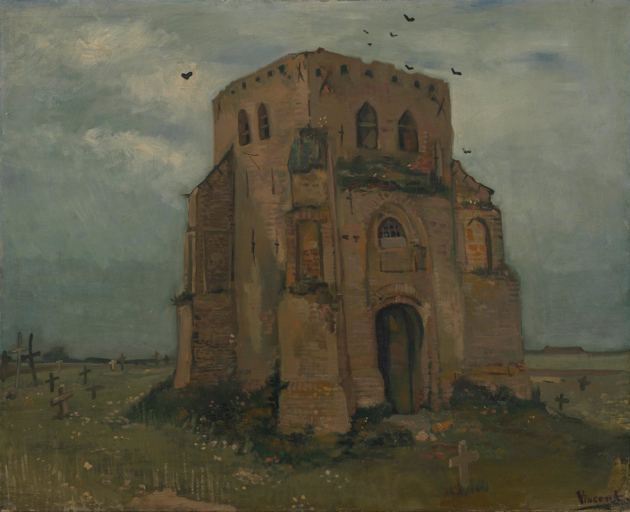 Der alte Kirchturm in Nuenen (Der Bauernfriedhof) von Vincent van Gogh