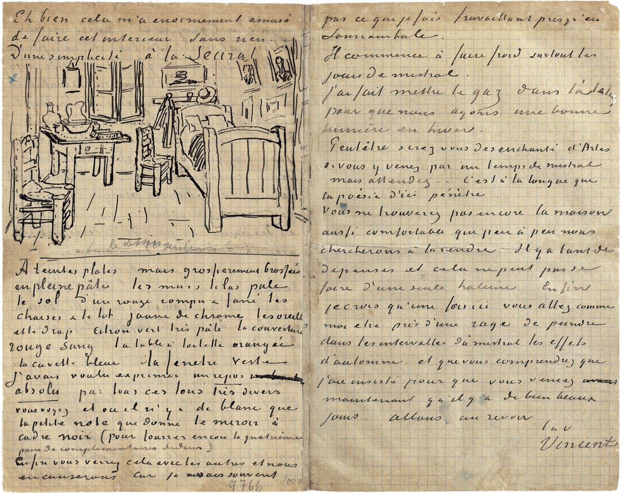 Das Schlafzimmer, Brief an Paul Gauguin aus Arles, Mittwoch, 17. Oktober 1888 von Vincent van Gogh