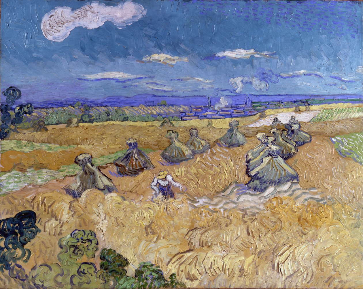 Weizenfeld mit Garben und Schnitter von Vincent van Gogh