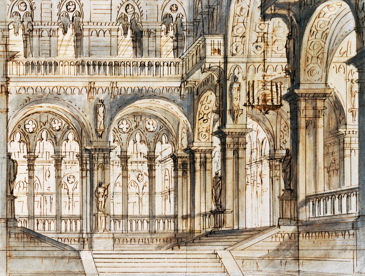 Bühnenbild für dritte Szene von Capuleti und Montecchi, Oper von Vincenzo Bellini, aufgeführt im La Fenice Theater in Venedig von Vincenzo Bellini