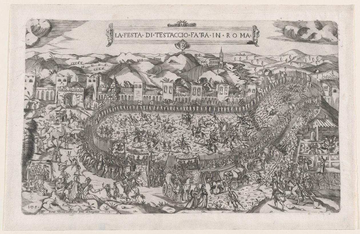 Speculum Romanae Magnificentiae: Karnevalsspiele auf dem Monte Testaccio in Rom von Vincenzo Luchino