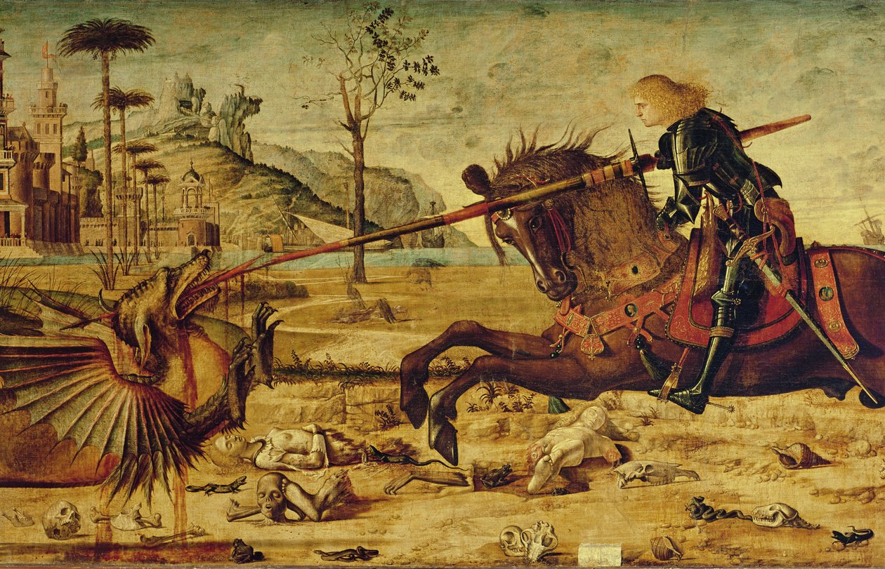 St. Georg tötet den Drachen, 1502-07 (Detail) von Vittore Carpaccio