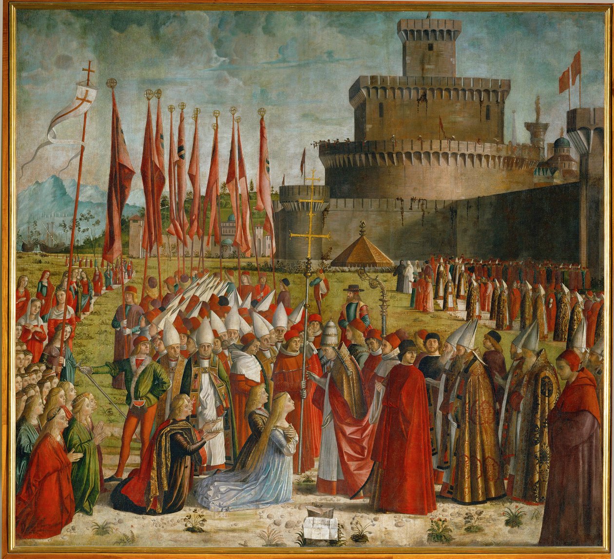 Die Pilger treffen Papst Cyriacus vor den Mauern Roms von Vittore Carpaccio