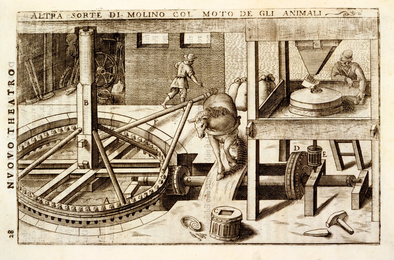 Pferdebetriebene Fräsmaschine, 1607 von Vittorio Zonca