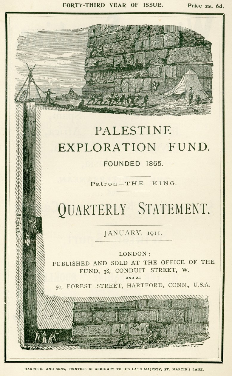 Frontispiz, das die von Leutnant Charles Warren und seinen Männern unternommenen Erkundungen in der Nähe der südlichen Mauer des Haram al Sharif, Jerusalem, darstellt, aus dem Quarterly Statement der Palästina-Expedition von W.H. Simpson