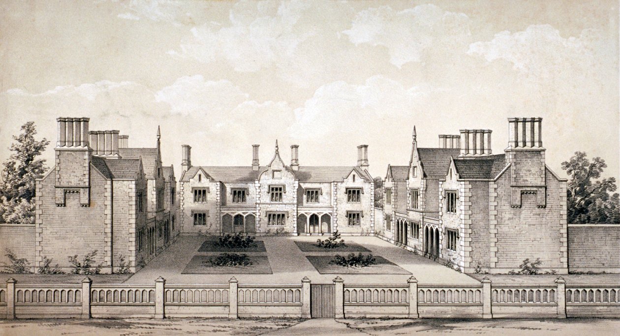 Ansicht des Buchbinder-Wohlfahrtsasyls, Balls Pond Road, Islington, London, ca. 1845 von WL Walton