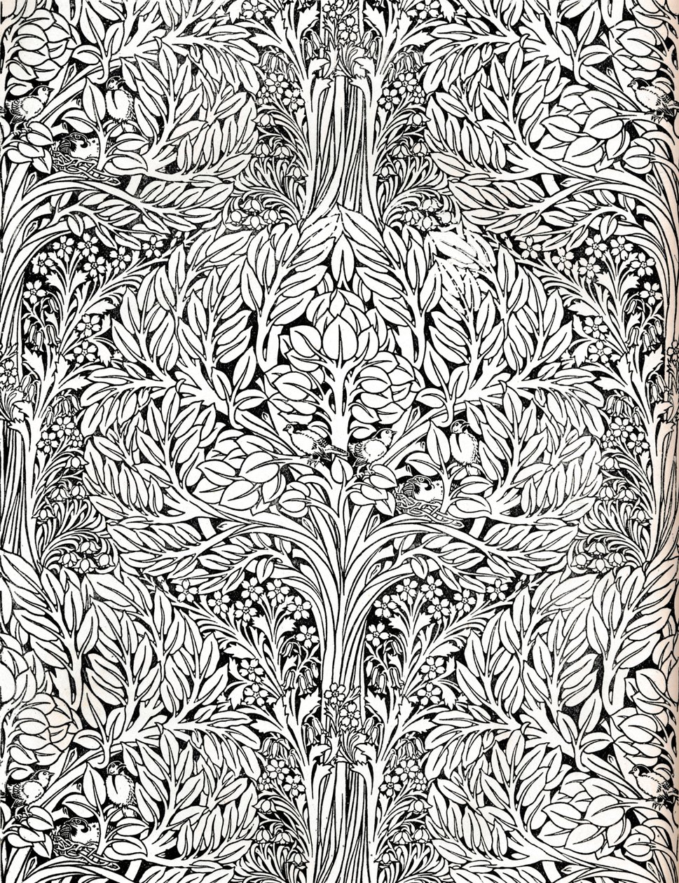 Tapete, in Distemperfarbe gedruckt. Entworfen von H. Wilson, 1893 von W Jackson