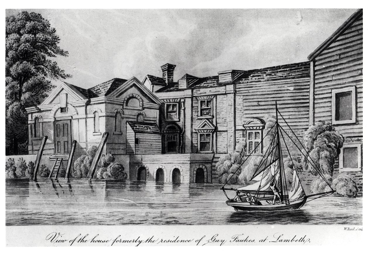 Ansicht des Hauses, das früher die Residenz von Guy Fawkes in Lambeth war, ca. 1850 von W. Read