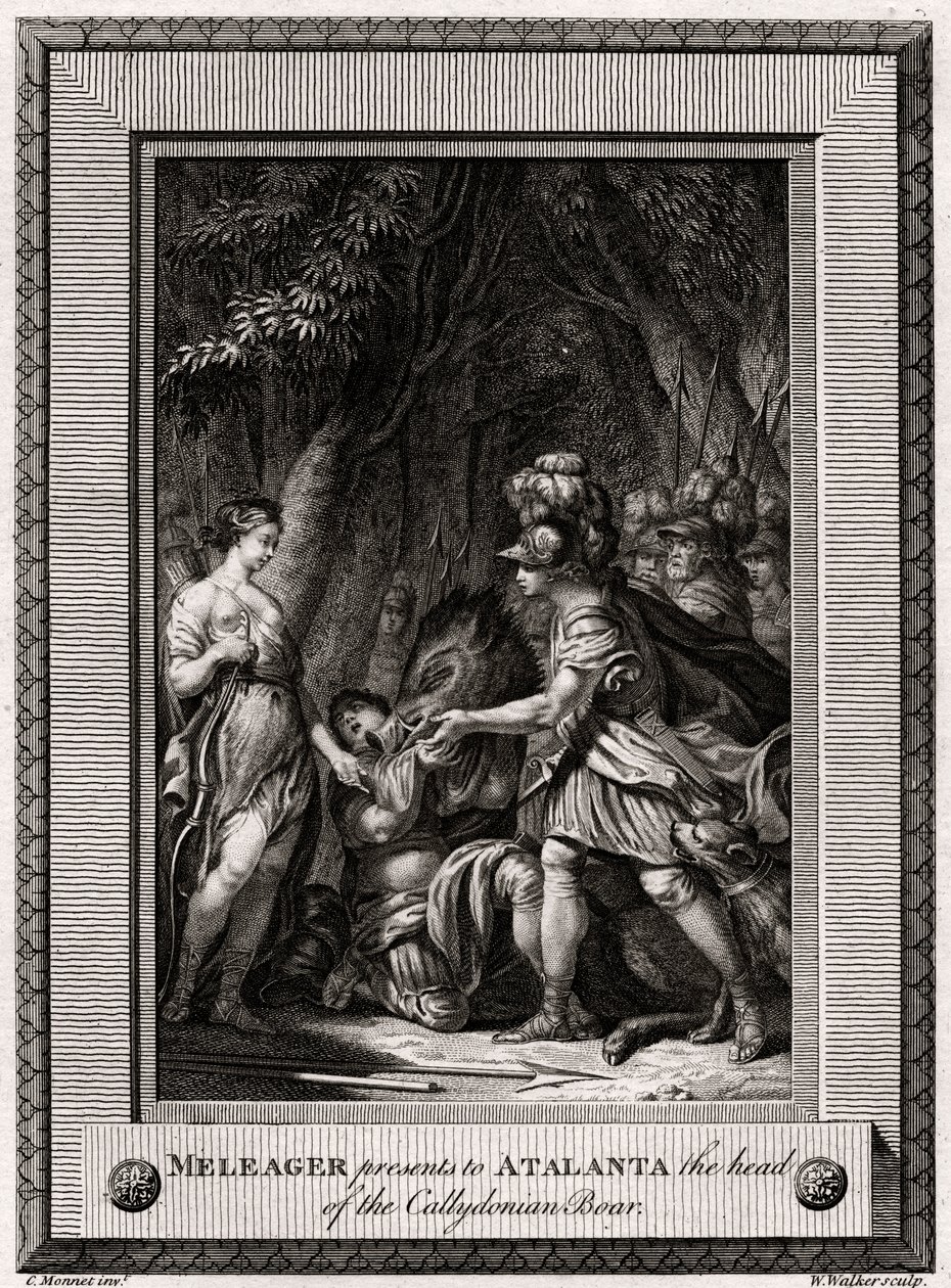 Meleager präsentiert Atalanta den Kopf des kalydonischen Ebers, 1774 von W. Walker