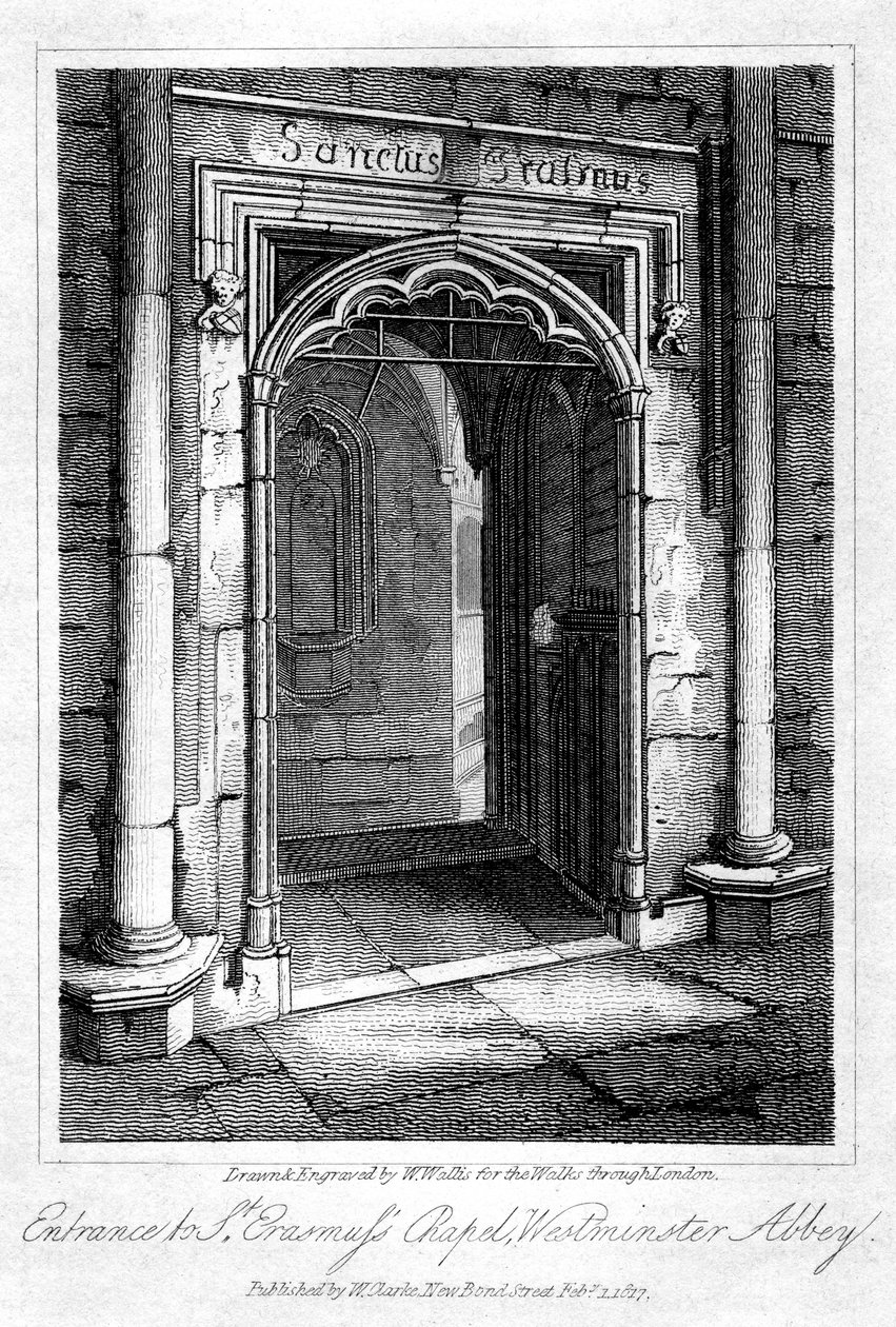 Eingang zur St. Erasmus-Kapelle, Westminster Abbey, London, 1817 von W. Wallis