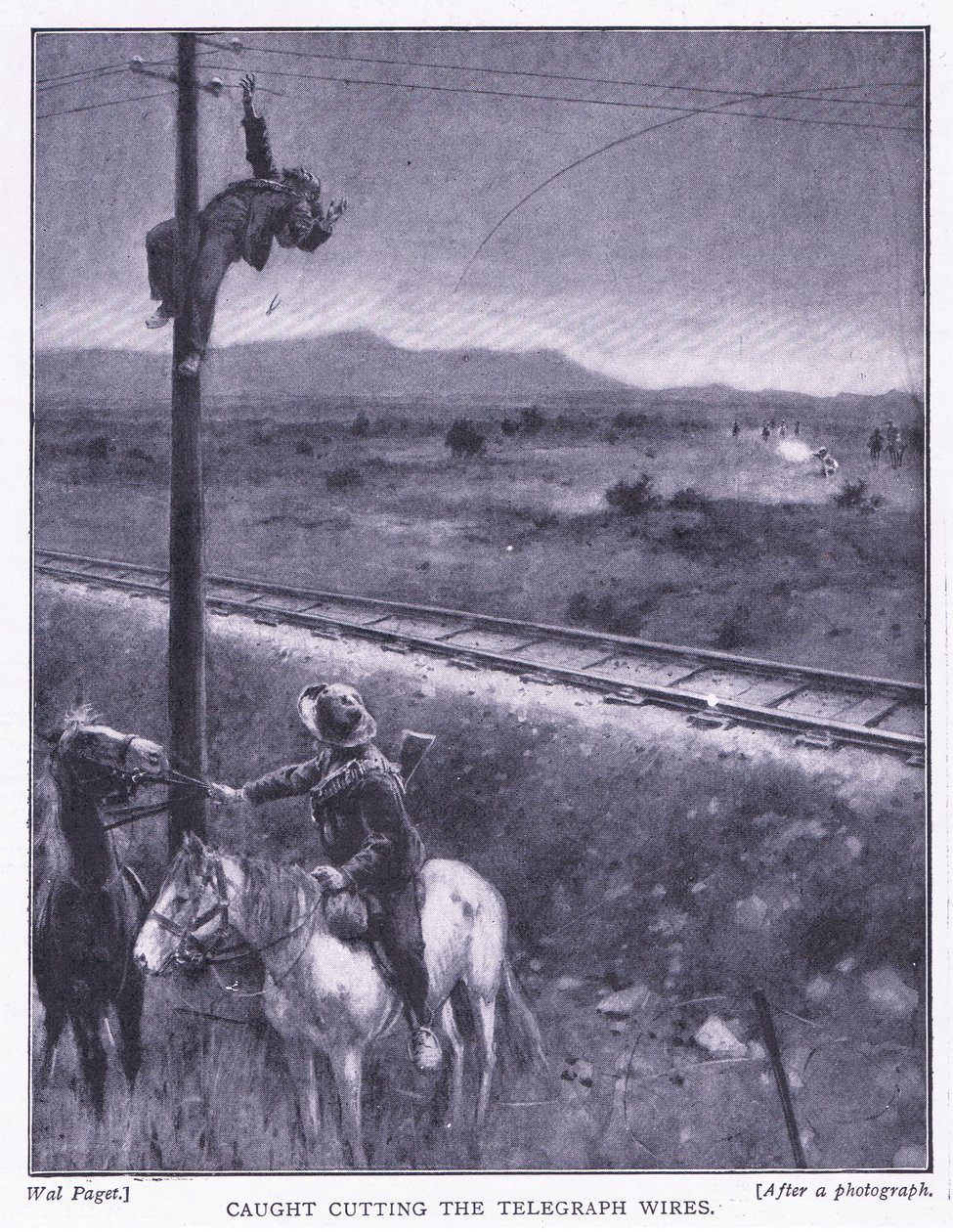 Beim Drahtschneiden erwischt, Illustration aus After Pretoria: The Guerilla War, 1902 von Wal Paget