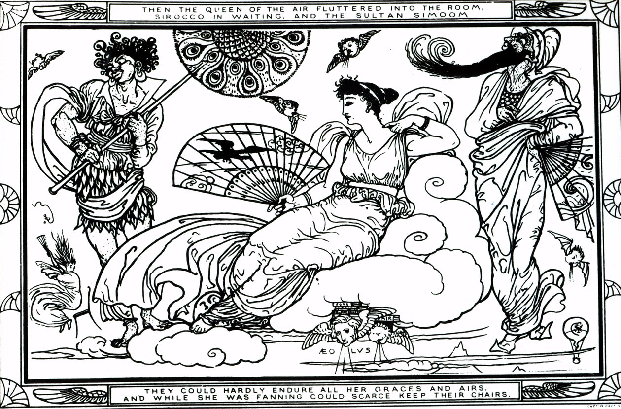 Dann flatterte die Königin der Luft in den Raum, Sirocco wartete, und der Sultan Simoom von Walter Crane