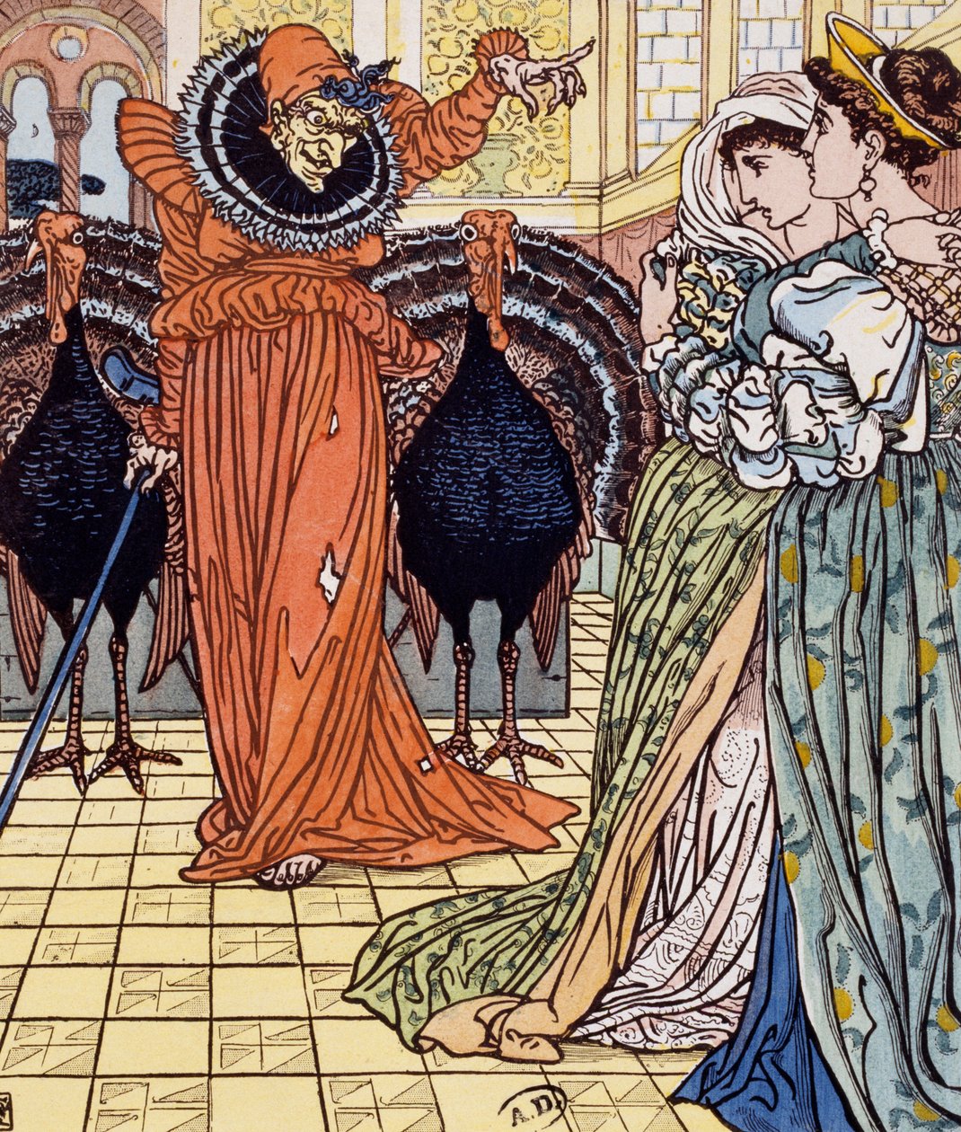 Erscheinung einer Hexe begleitet von zwei Pfauen, Gravur nach einer Zeichnung von Walter Crane (1845-1915) von Walter Crane