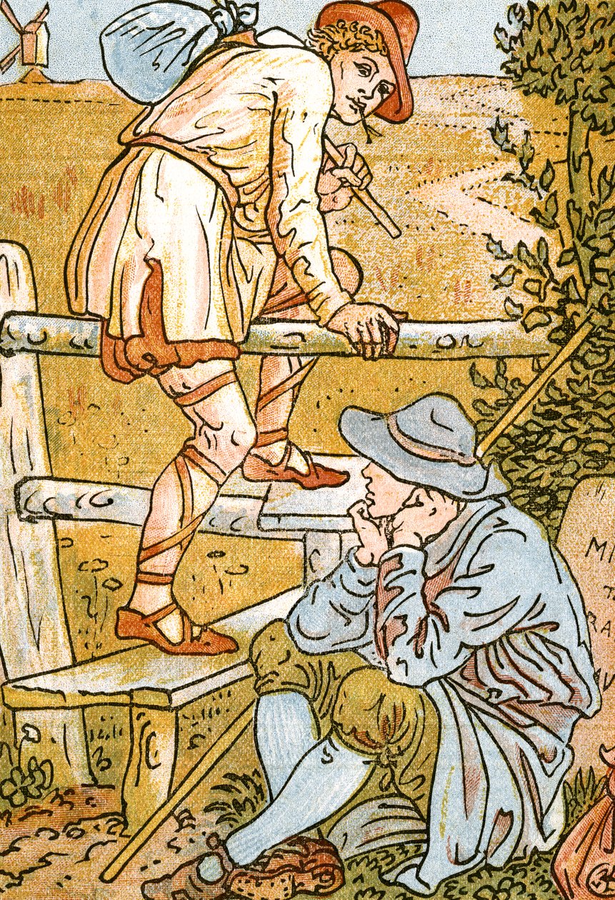 Jog On, Jog On, Liedillustration aus Pan-Pipes, A Book of Old Songs, Newly Arranged and with Accompaniments by Theo. Marzials, veröffentlicht in London von George Routledge & Sons, 1884 von Walter Crane