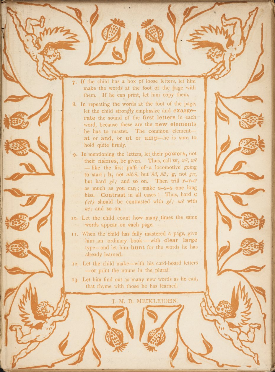 Methode zum Unterrichten des Goldenen Primers. Blumengrenzen mit Putten. von Walter Crane