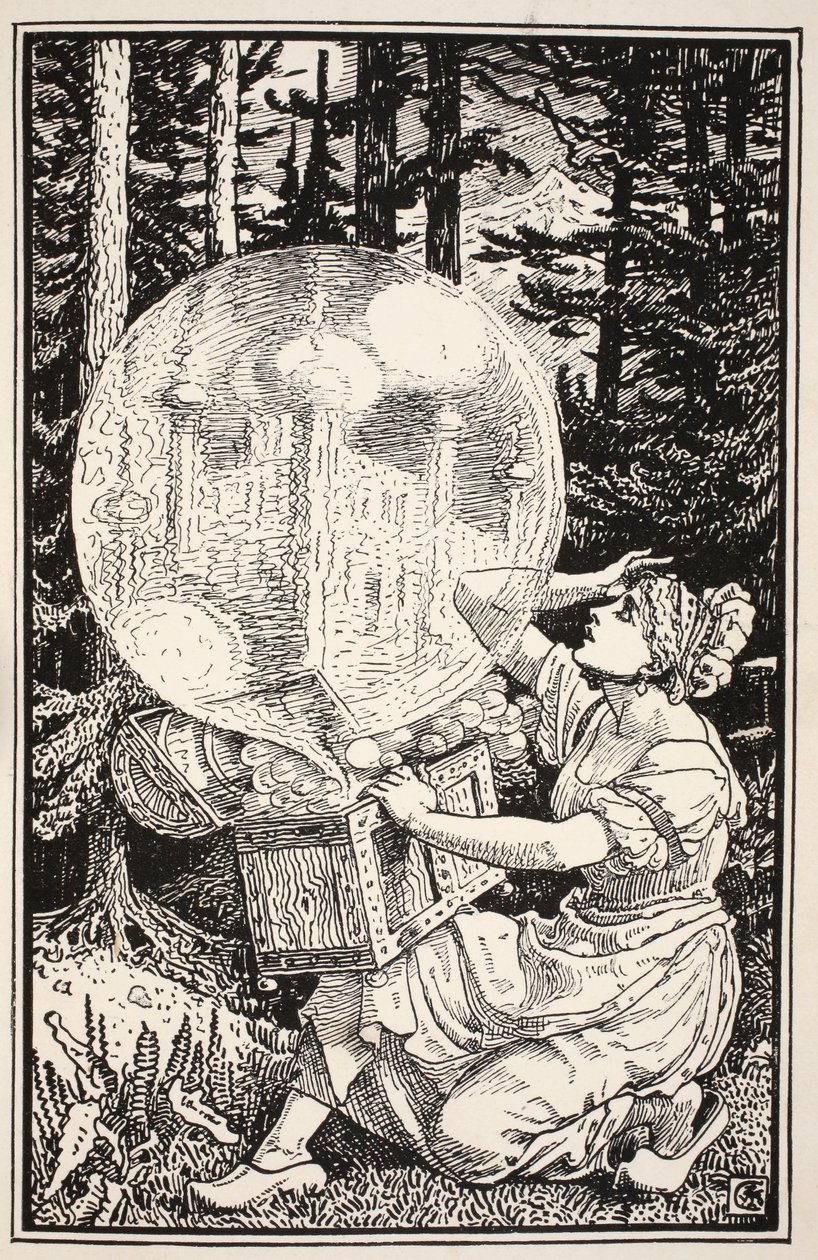 Es kam eine Glaskuppel wie eine Seifenblase heraus, die in die Luft stieg, Illustration aus 