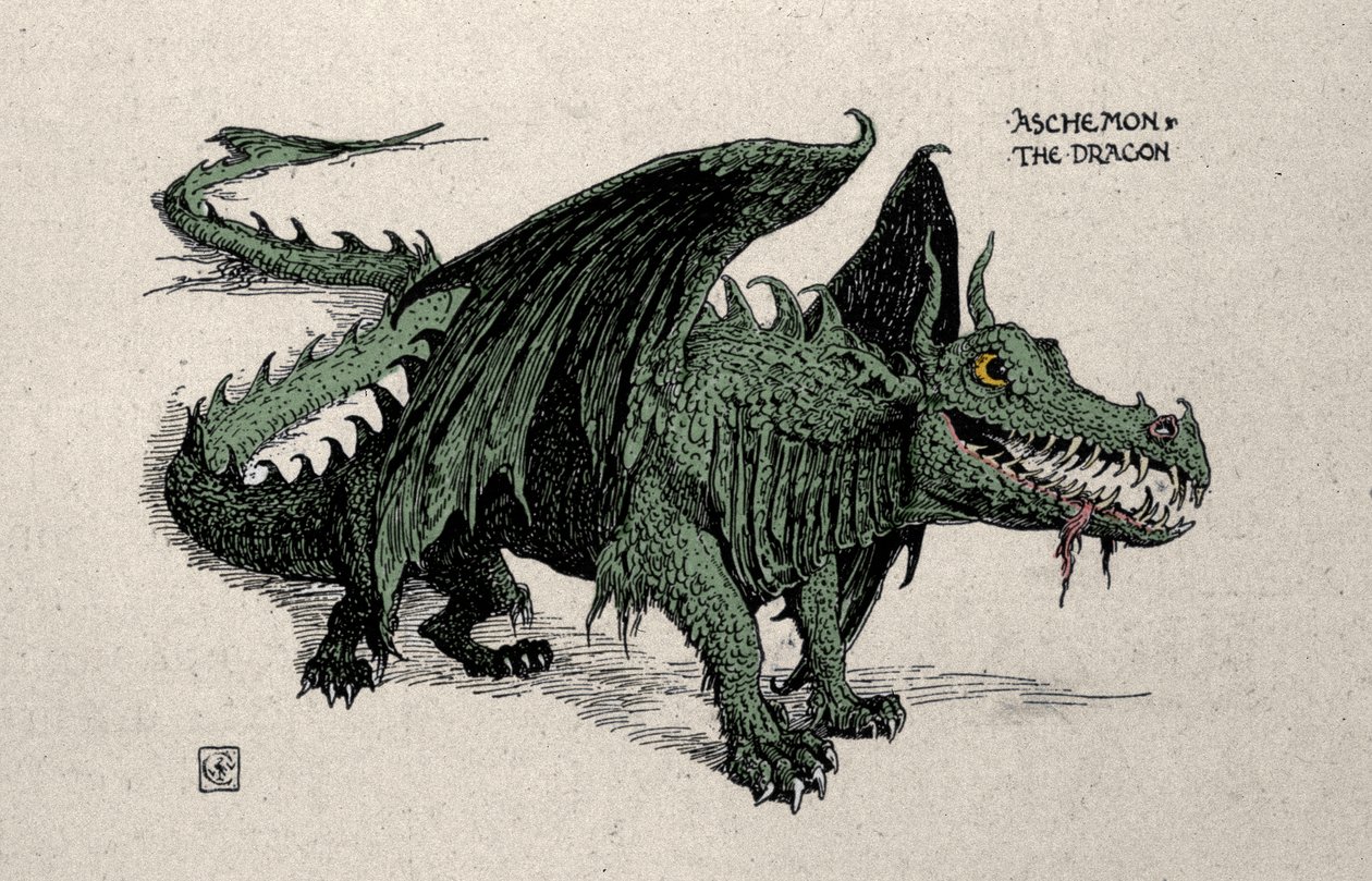 Darstellung des mythologischen Drachen Ashchemon, Zeichnung von Walter Crane, 1899 von Walter Crane