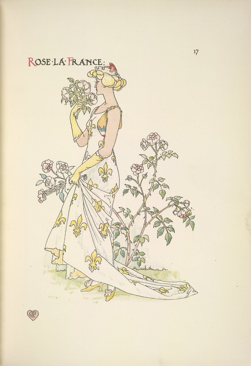 Rose La France. Eine junge Frau riecht an einem Blumenstrauß von Walter Crane