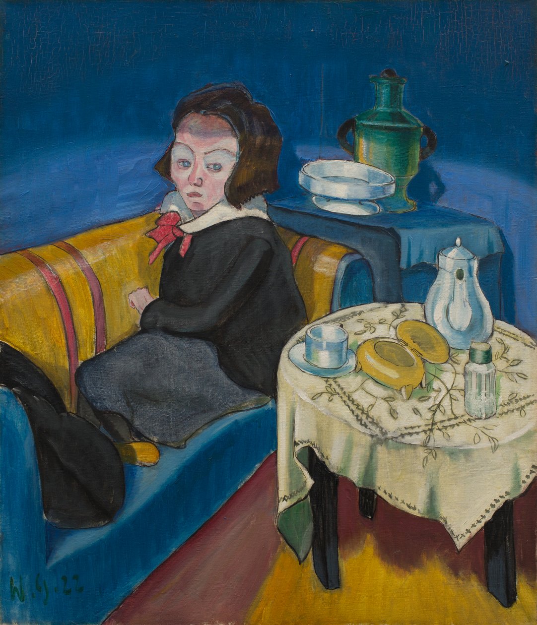 Junge Frau am Tisch (Samowar) von Walter Gramatte