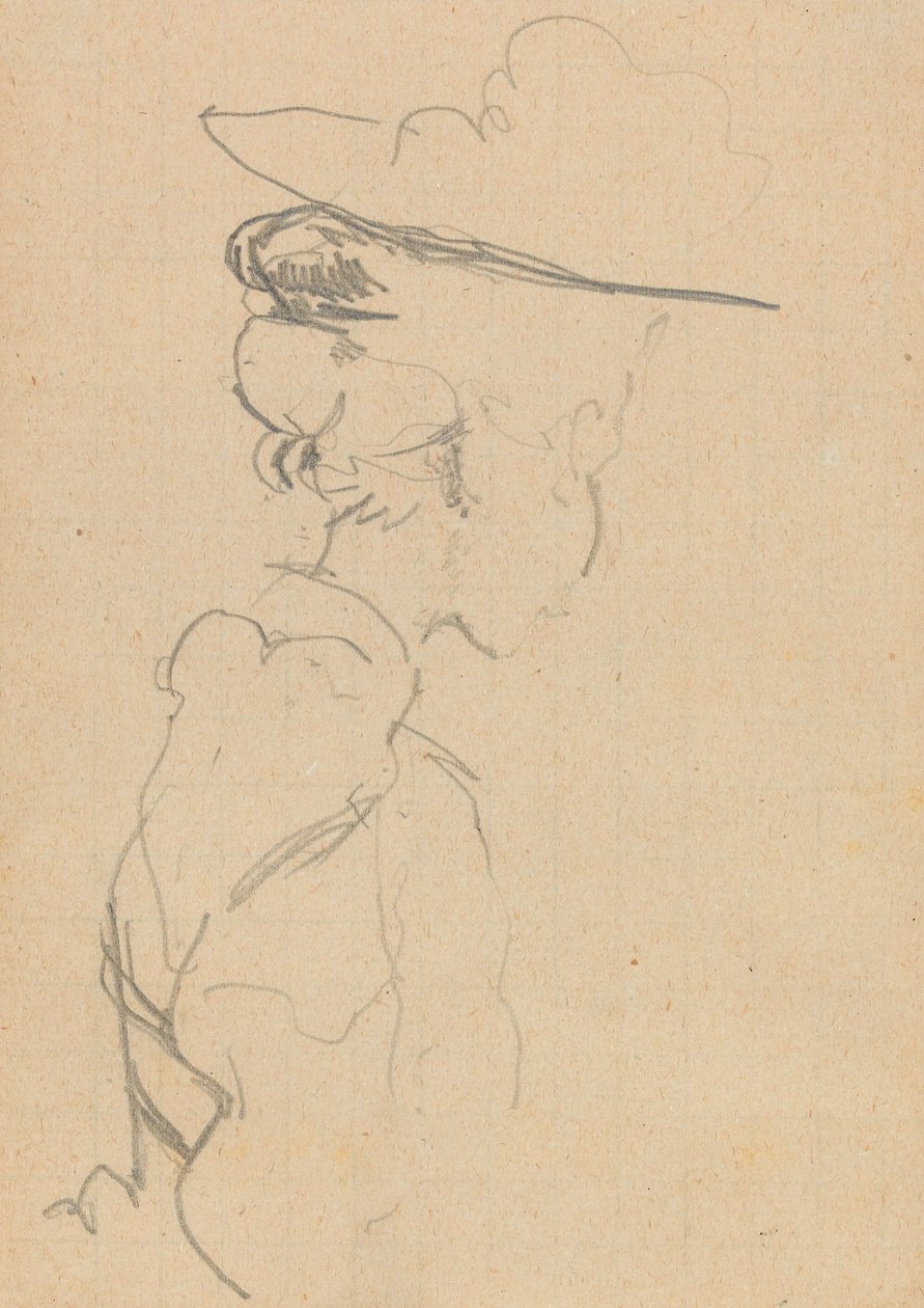 Kopf und Schultern einer Frau mit Hut im verlorenen Profil nach rechts von Walter Richard Sickert