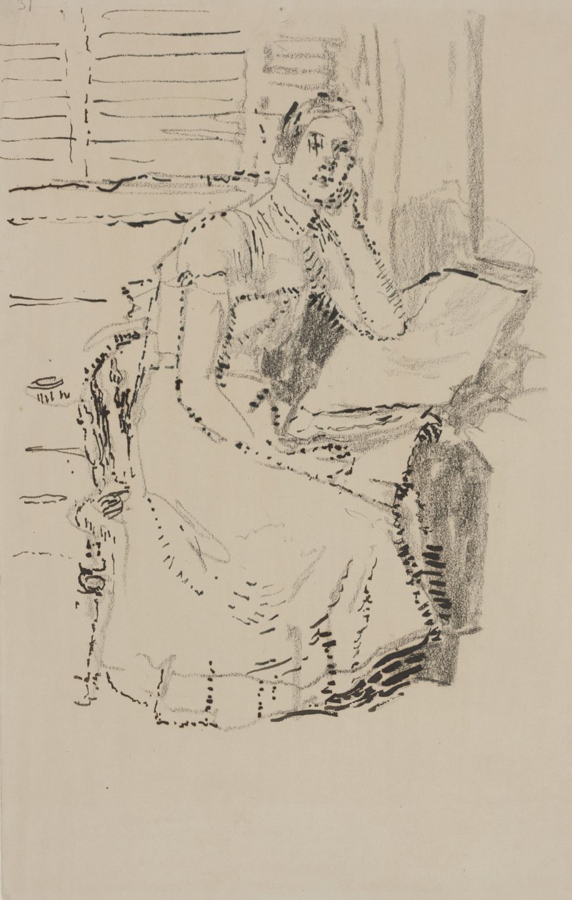 Sitzende Figur (Feder & Tinte mit Kohle auf Papier) von Walter Richard Sickert