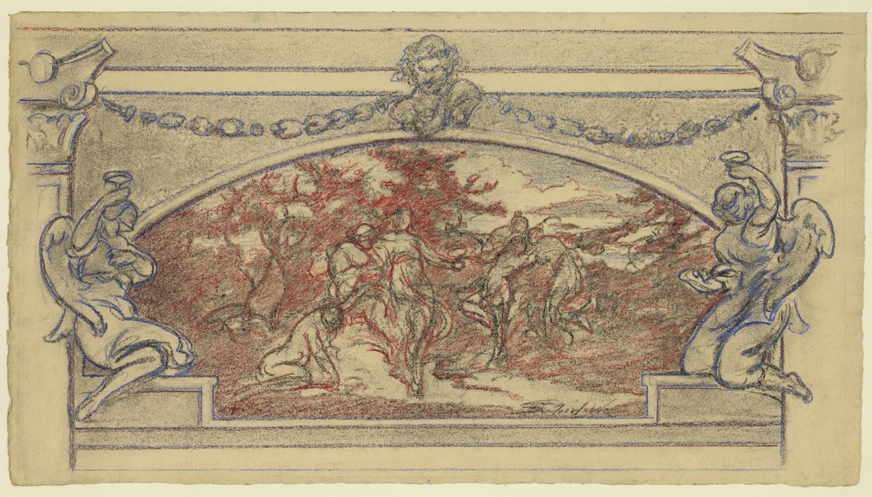 Studienzeichnung für ein Wandgemälde mit tanzenden Figuren von Walter Shirlaw