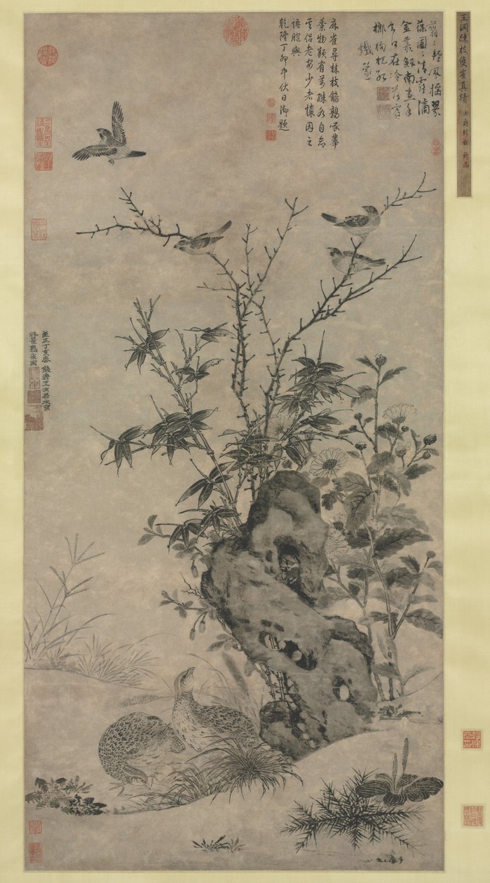 Wachteln und Spatzen in einer Herbstszene von Wang Yuan