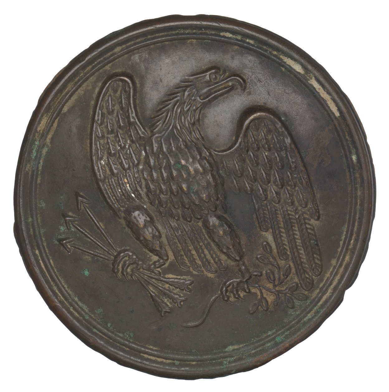 Teller mit gestanztem Messingadler-Design von einem Patronengürtel, 1862-1865 von Warren H. Wilkinson