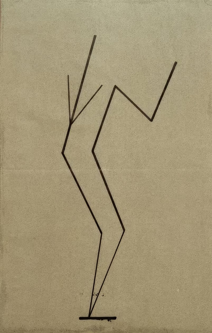 Analytische Zeichnung nach Fotos der tanzenden Palucca, Paralleler Aufbau aus einem Punkt unten von Wassily Kandinsky