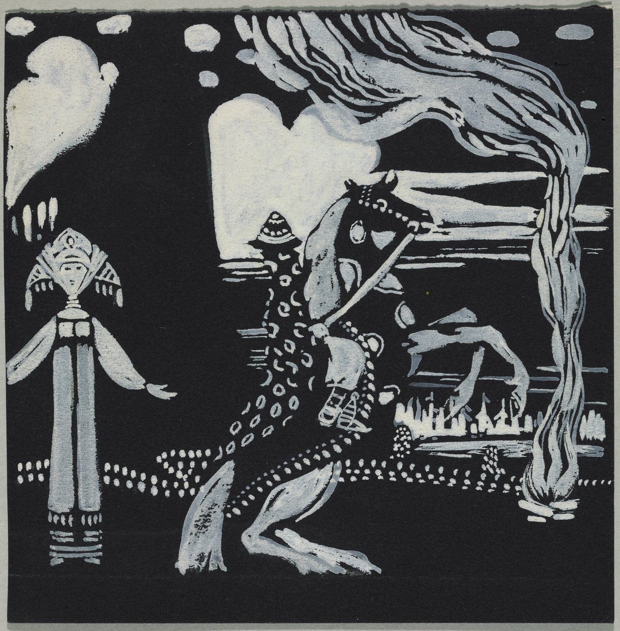 Flamme, Dame und Reiter (in Fantasietracht) von Wassily Kandinsky