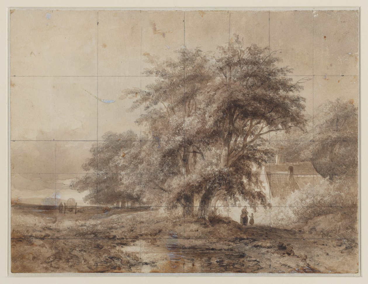 Landschaft mit rechts unter den Bäumen einem Bauernhof, davor eine Frau und ein Kind von Weissenbruch (workshop of)
