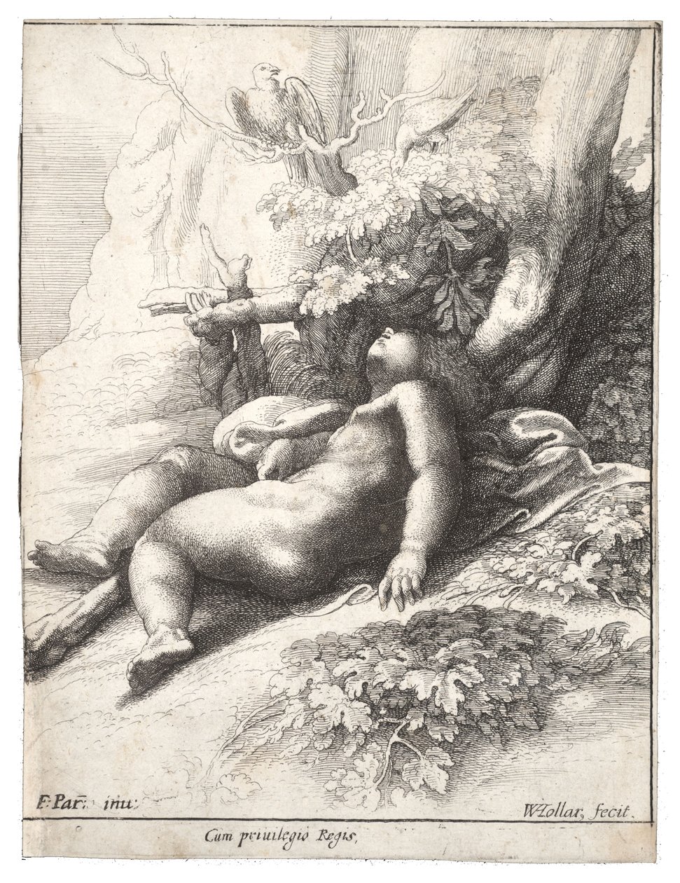 Schlafender Säugling Herkules, nach Parmegiano. Zustand 4 von Wenceslaus Hollar