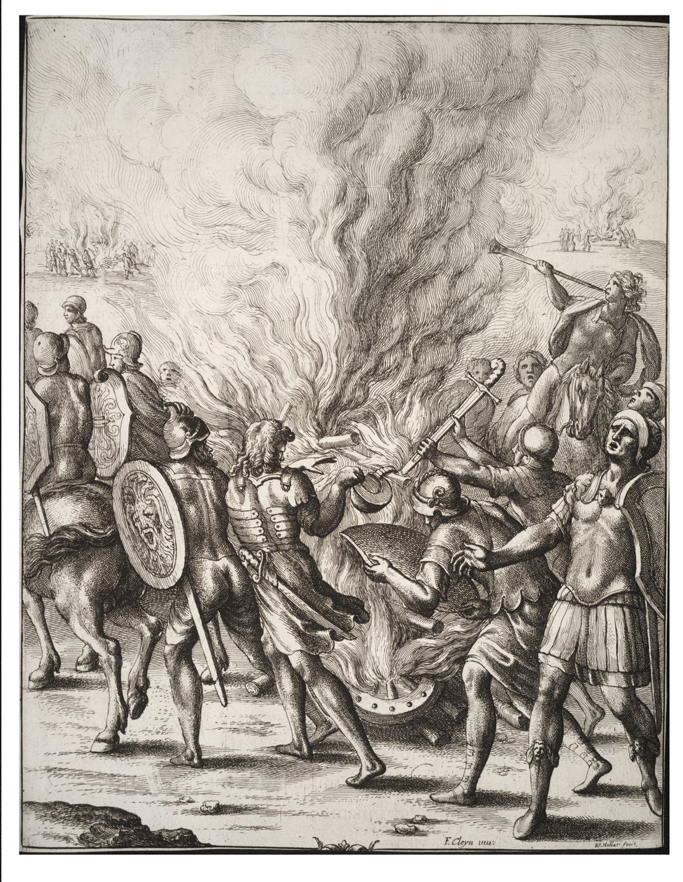 Die Trojaner verbrennen ihre Toten. Zustand 1 von Wenceslaus Hollar